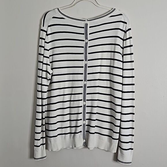TALBOTS Ivory Hello Sequin Button-Back Crewneck Sweater Medium Black Striped - Picture 9 of 12